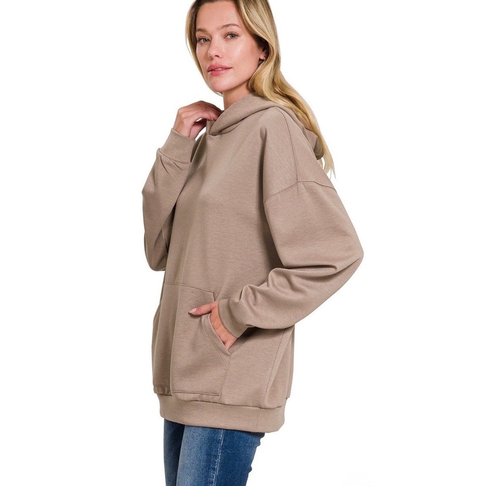 NWT Zenana Oversized Scuba Hoodie in Cocoa / Still In Bag / Size S/M - Picture 3 of 4